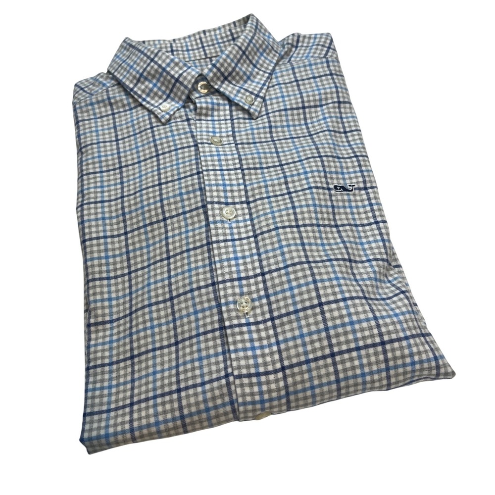 Vineyard Vines Button Down Mens L Blue Plaid Slim Fit Whale Shirt Flannel A13